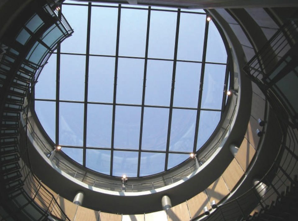 Drum atrium blinds fully retracted