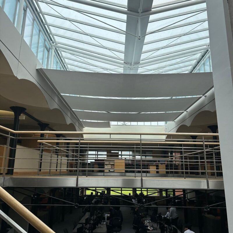 Mezzanine Workspace, transforming functional workspace, commercial office. Converting an open mezzanine into a productive workspace for an additional 50 desks, shading solutions, Manchester Installation