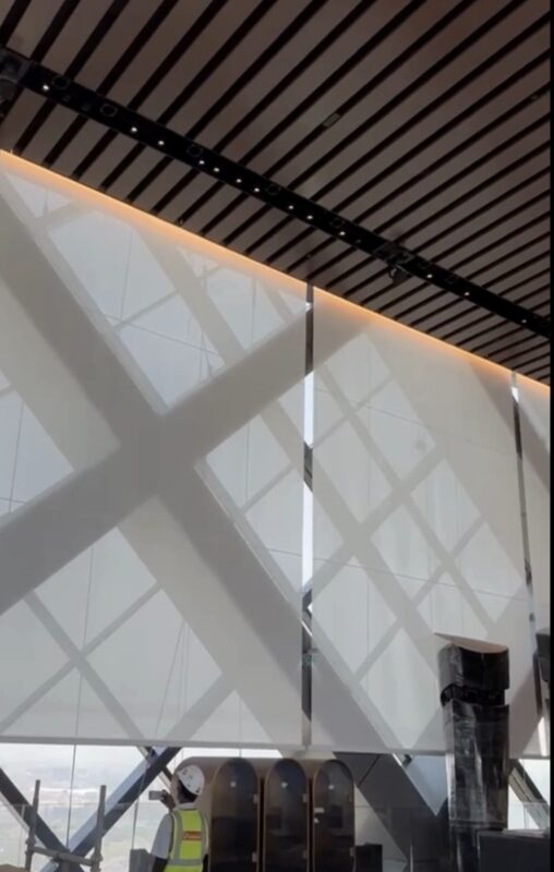 One Za'abeel. Dubai. UAE, The Link, Criss Cross bespoke blinds, precision engineering, installation by delibery partner Hunter Douglas Middle East