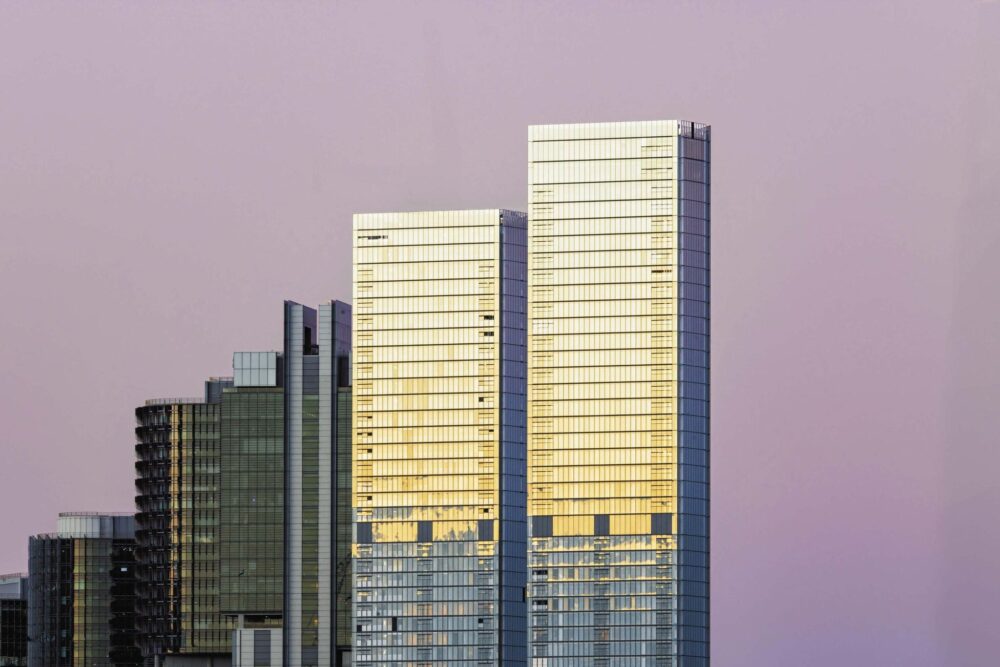 One Sydney Harbour Towers in sunset, Australia, Renzo Piano Workshop Architects, Sydney Harbour, Australia